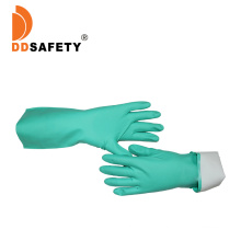 Chemical Resistant Nitrile Work Flock Lined Industrial Glove Guantes De Nitrilo En388 En420 4101 En374-2 Quick Shipment